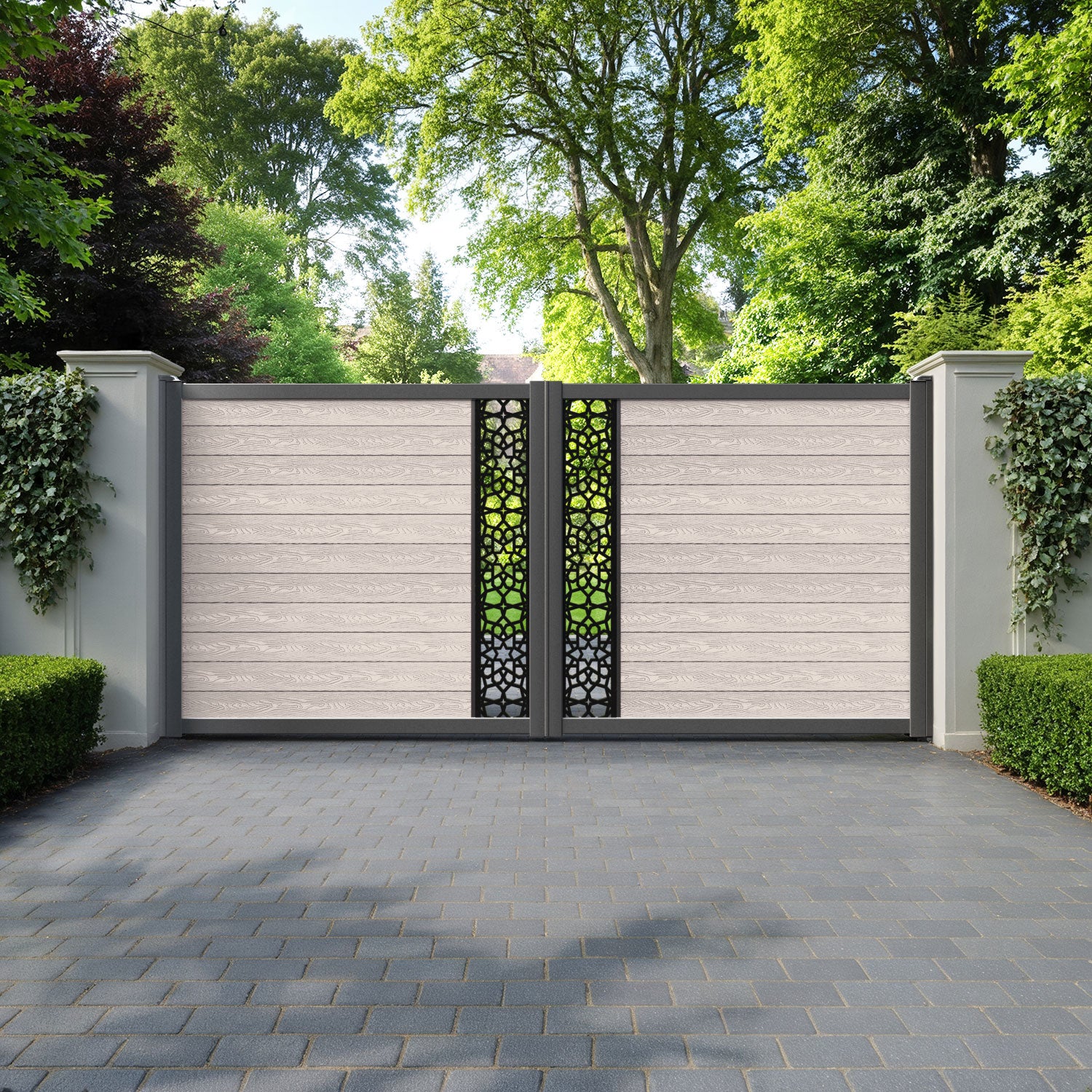 Classic Nazira Straight Top Driveway Gate - Mid Stone - Middle Screen