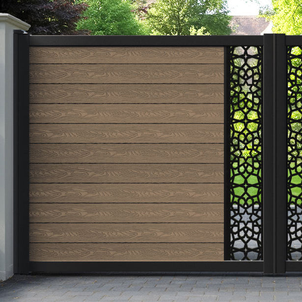 Classic Nazira Straight Top Driveway Gate - Teak - Middle Screen