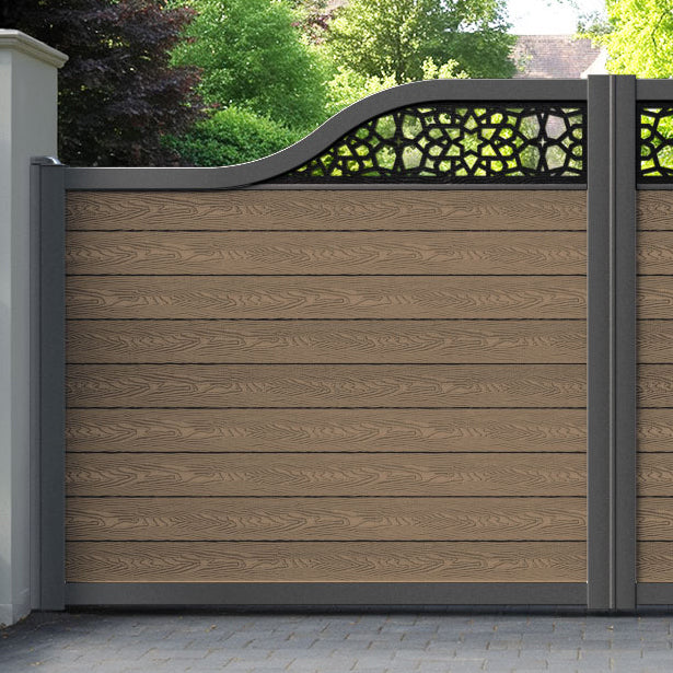 Classic Nazira Curved Top Driveway Gate - Teak -  Top Screen