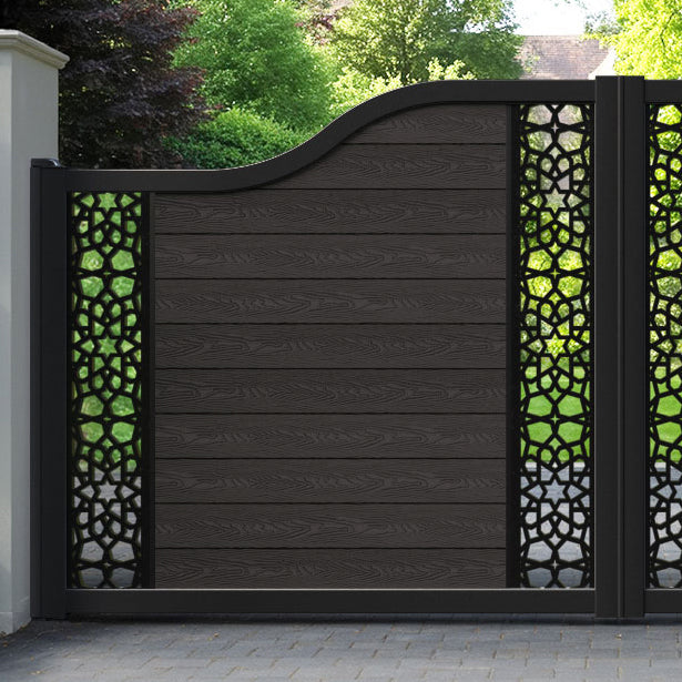 Classic Nazira Curved Top Driveway Gate - Dark Oak - Middle & End Screen