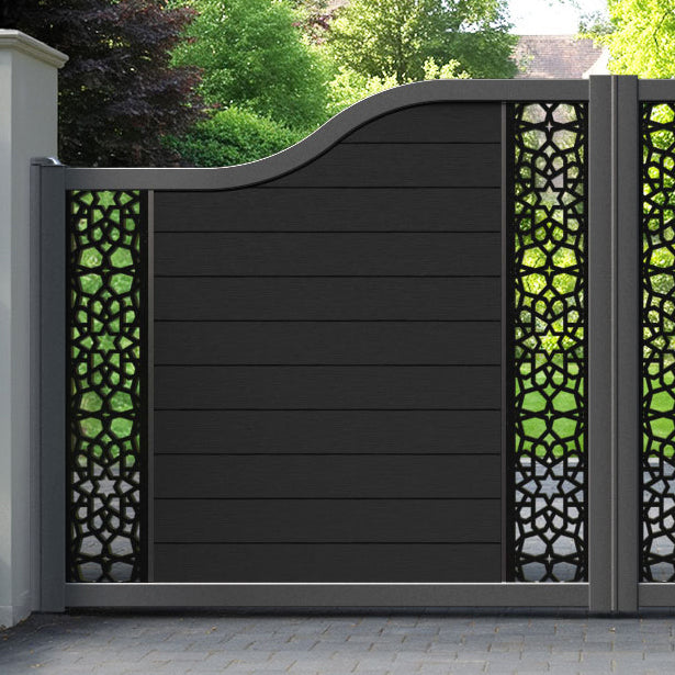 Fusion Nazira Curved Top Driveway Gate - Black - Middle & End Screen