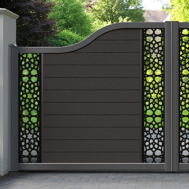 Fusion Nazira Curved Top Driveway Gate - Dark Oak - Middle & End Screen
