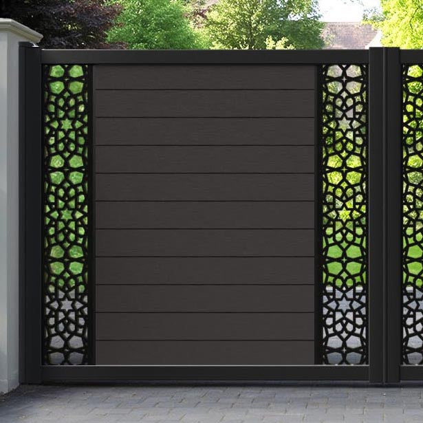 Fusion Nazira Straight Top Driveway Gate - Dark Oak - Middle & End Screen