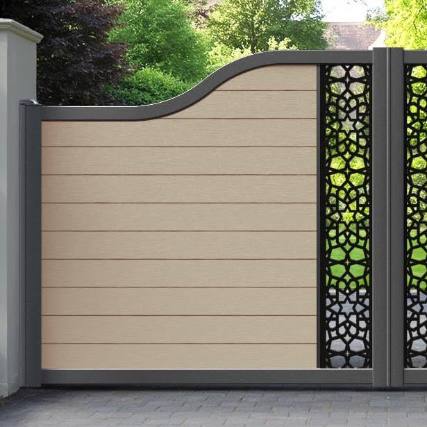 Fusion Nazira Curved Top Driveway Gate - Light Oak - Middle Screen