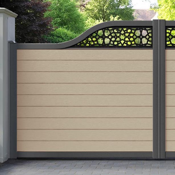 Fusion Nazira Curved Top Driveway Gate - Light Oak - Top Screen