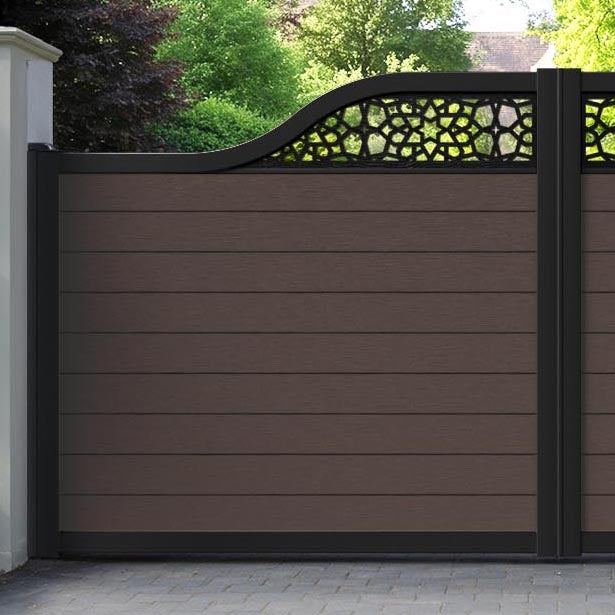 Fusion Nazira Curved Top Driveway Gate - Mid Brown - Top Screen