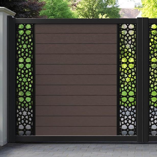Fusion Nazira Straight Top Driveway Gate - Mid Brown - Middle & End Screen