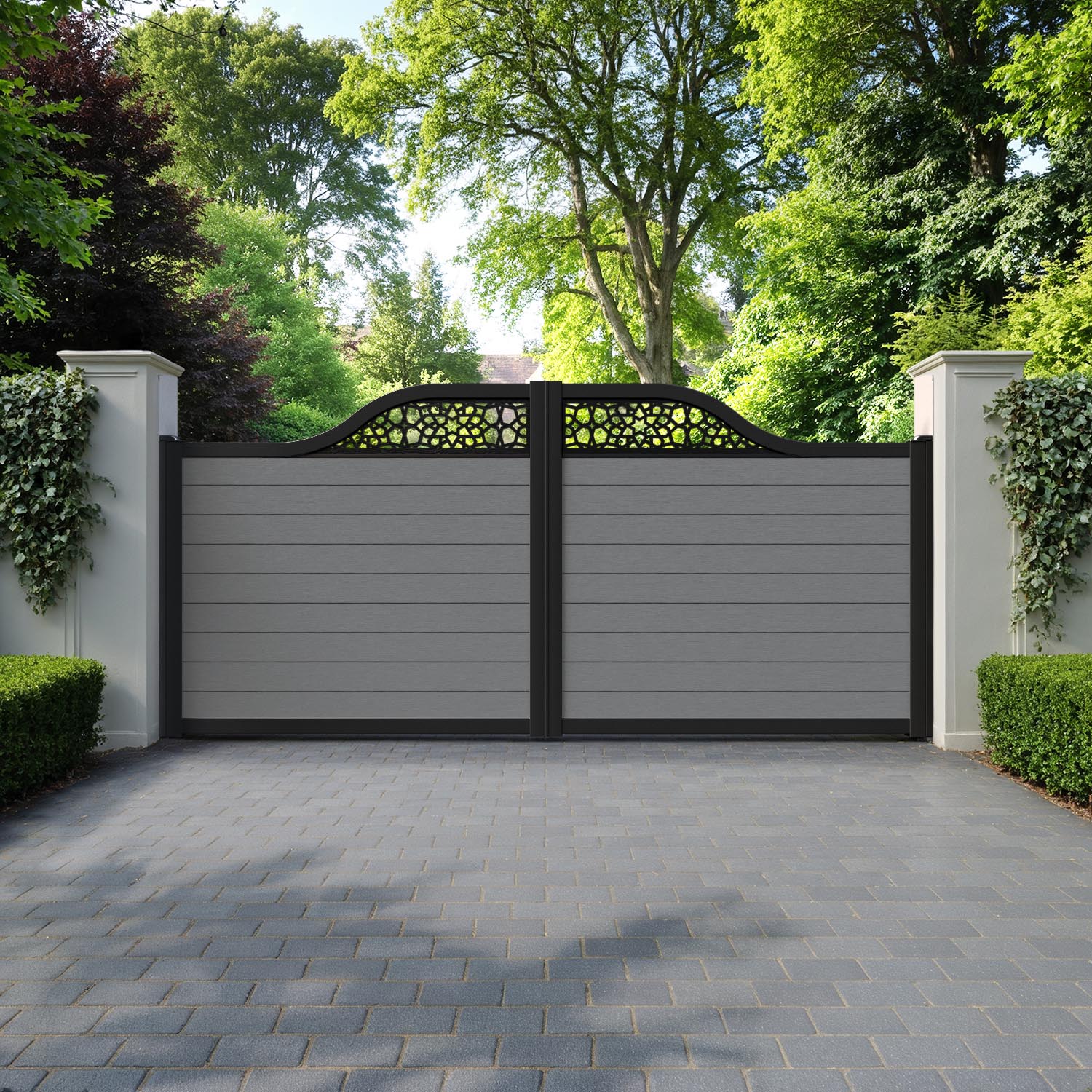 Fusion Nazira Curved Top Driveway Gate - Mid Grey - Top Screen