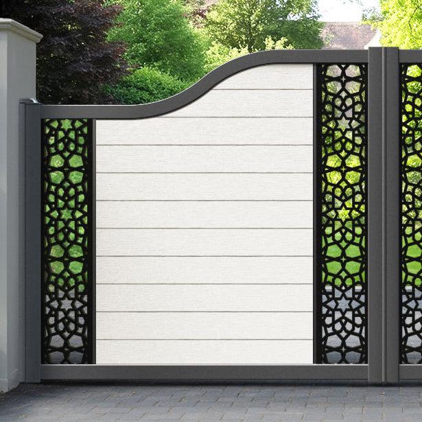 Fusion Nazira Curved Top Driveway Gate - Light Stone - Middle & End Screen
