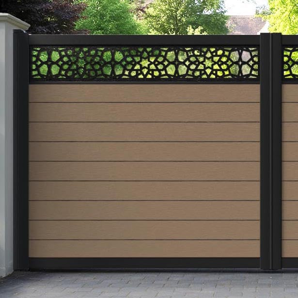 Fusion Nazira Straight Top Driveway Gate - Teak - Top Screen