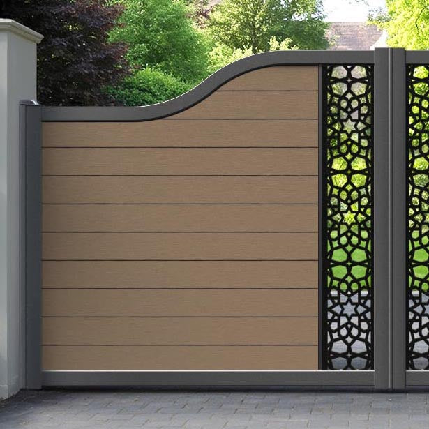 Fusion Nazira Curved Top Driveway Gate - Teak - Middle Screen