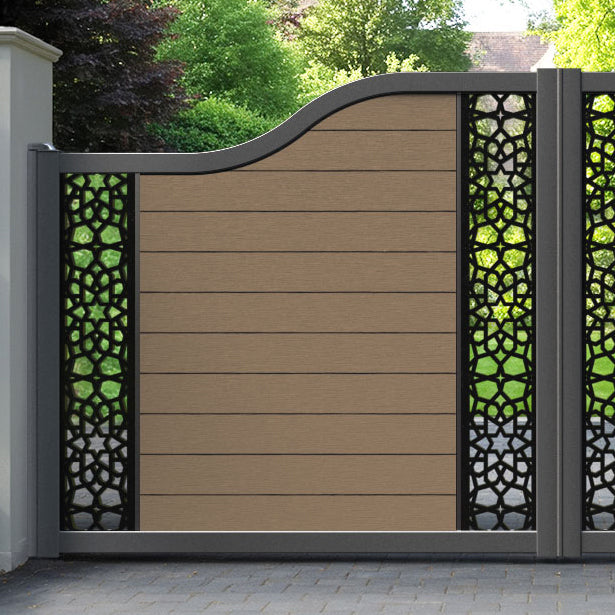 Fusion Nazira Curved Top Driveway Gate - Teak - Middle & End Screen
