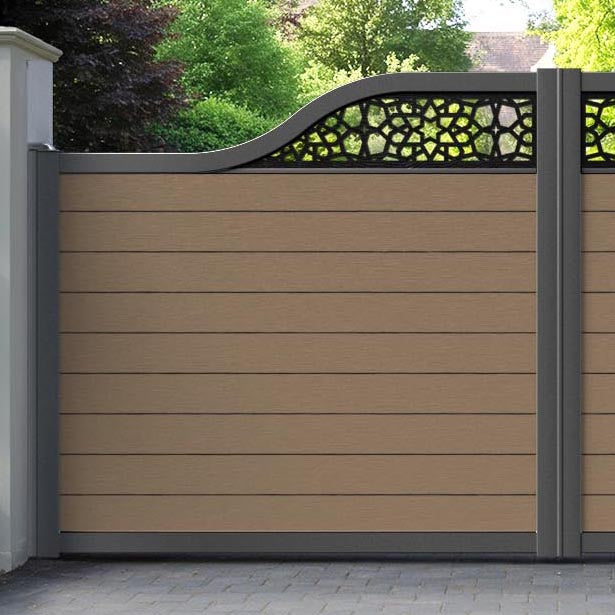Fusion Nazira Curved Top Driveway Gate - Teak - Top Screen