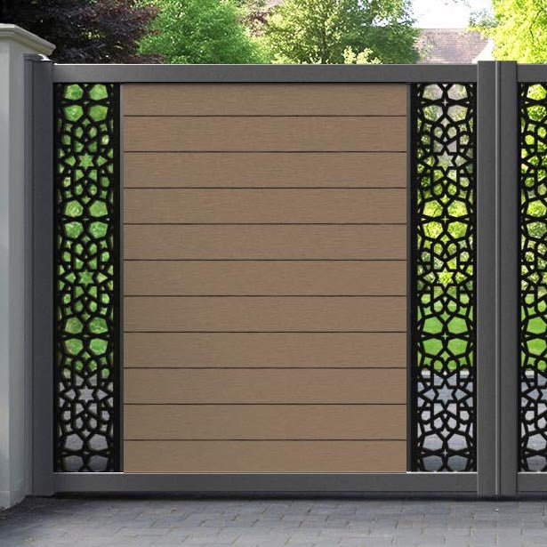 Fusion Nazira Straight Top Driveway Gate - Teak - Middle & End Screen