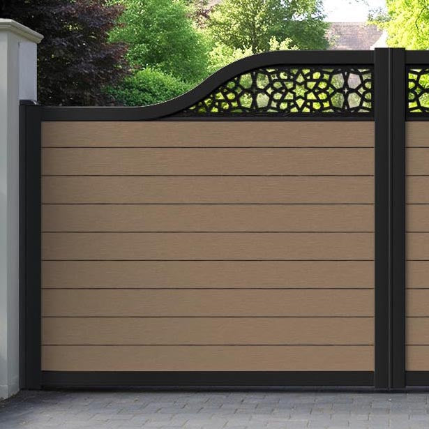 Fusion Nazira Curved Top Driveway Gate - Teak - Top Screen