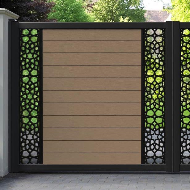 Fusion Nazira Straight Top Driveway Gate - Teak - Middle & End Screen