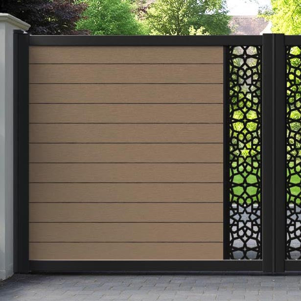 Fusion Nazira Straight Top Driveway Gate - Teak - Middle Screen