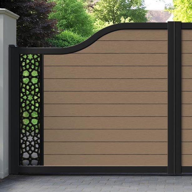 Fusion Nazira Curved Top Driveway Gate - Teak - End Screen