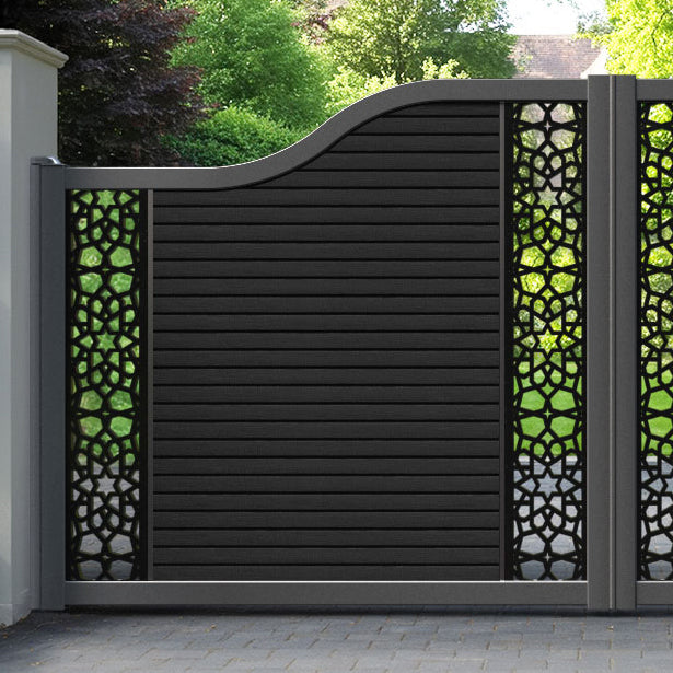 Hudson Nazira Curved Top Driveway Gate - Black - Middle & End Screen