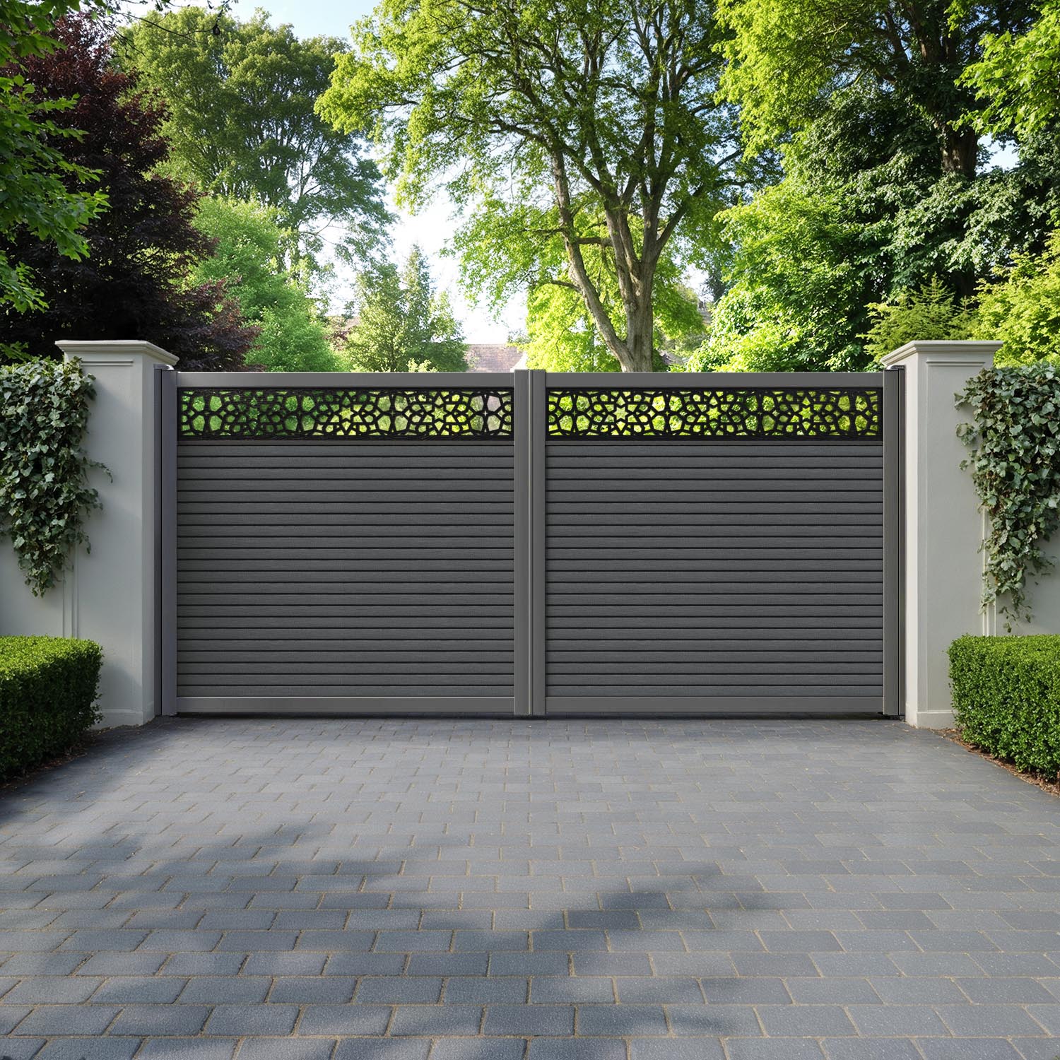 Hudson Nazira Straight Top Driveway Gate - Dark Grey - Top Screen
