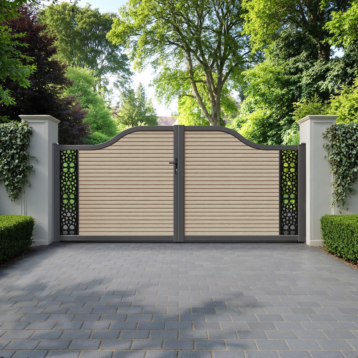 Hudson Nazira Curved Top Driveway Gate - Light Oak- End Screen