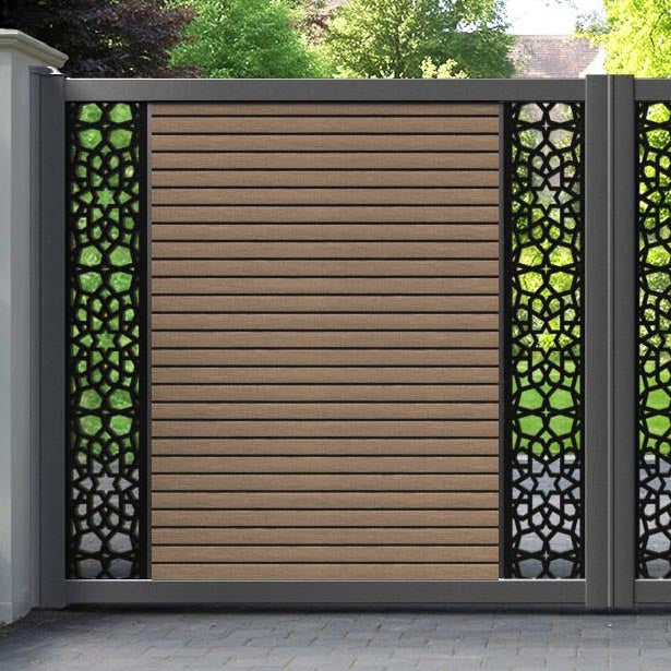Hudson Nazira Straight Top Driveway Gate - Teak - Middle & End Screen