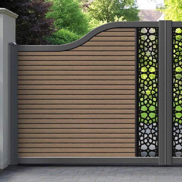 Hudson Nazira Curved Top Driveway Gate - Teak - Middle Screen