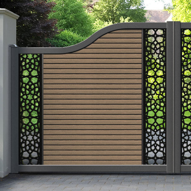 Hudson Nazira Curved Top Driveway Gate - Teak - Middle & End Screen