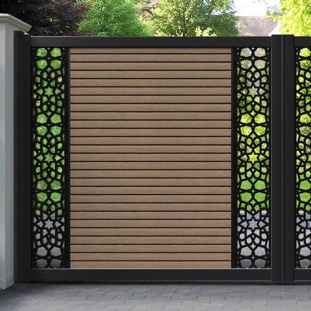 Hudson Nazira Straight Top Driveway Gate - Teak - Middle & End Screen