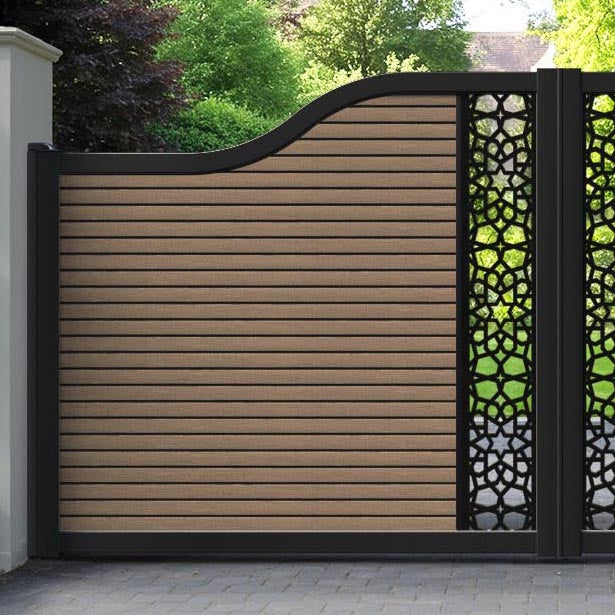 Hudson Nazira Curved Top Driveway Gate - Teak - Middle Screen