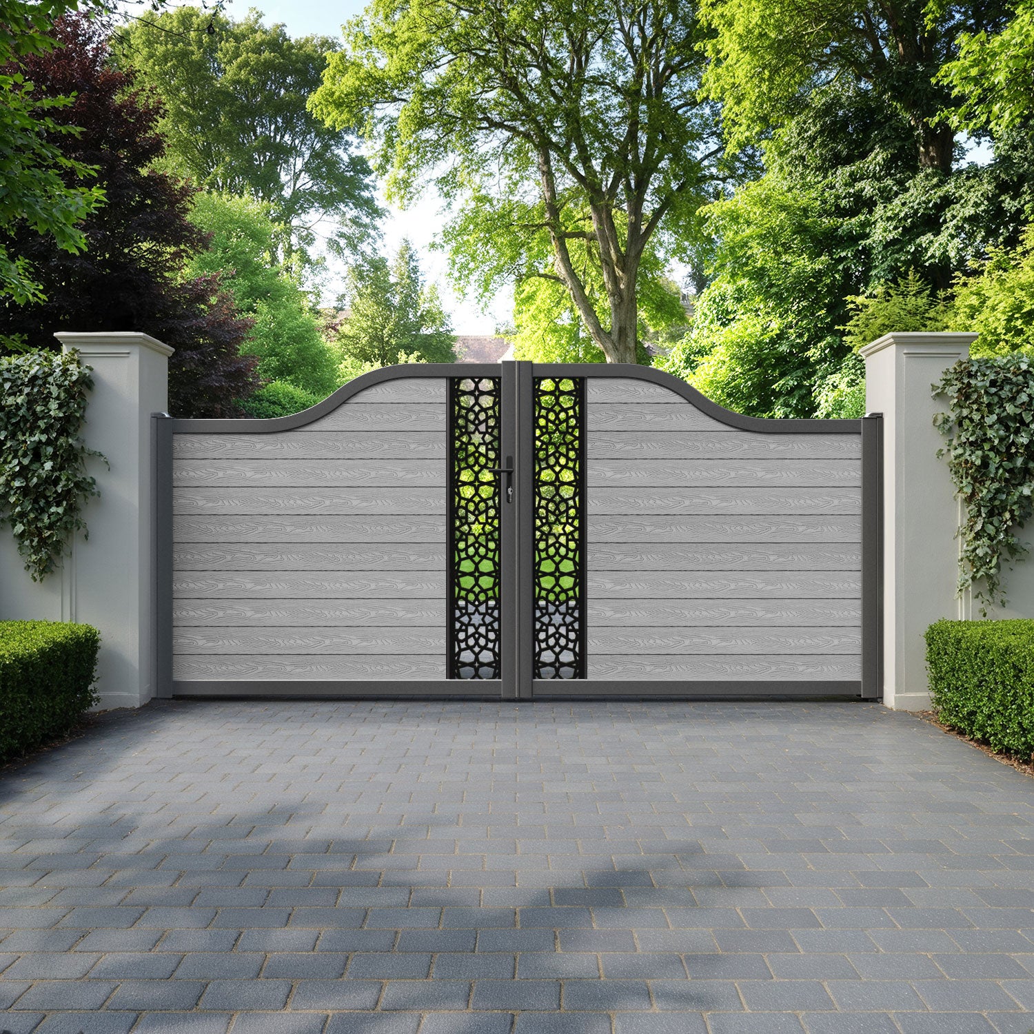 Classic Nazira Curved Top Driveway Gate - Light Grey - Middle Screen