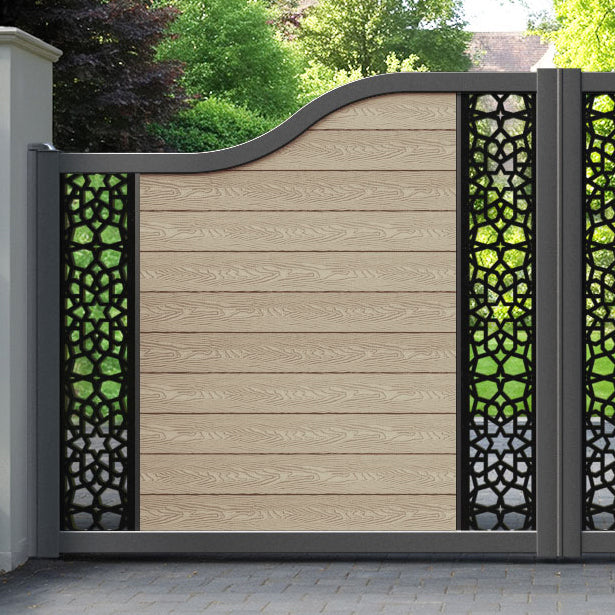 Classic Nazira Curved Top Driveway Gate - Light Oak - Middle & End Screen