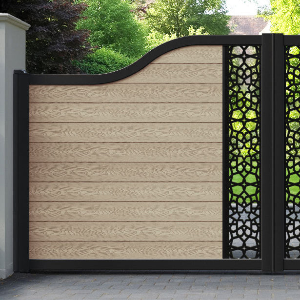 Classic Nazira Curved Top Driveway Gate - Light Oak - Middle Screen