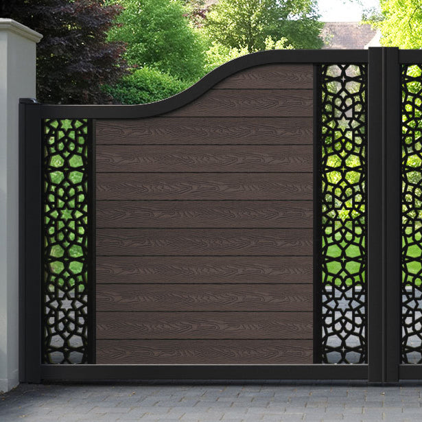 Classic Nazira Curved Top Driveway Gate - Mid Brown - Middle & End Screen