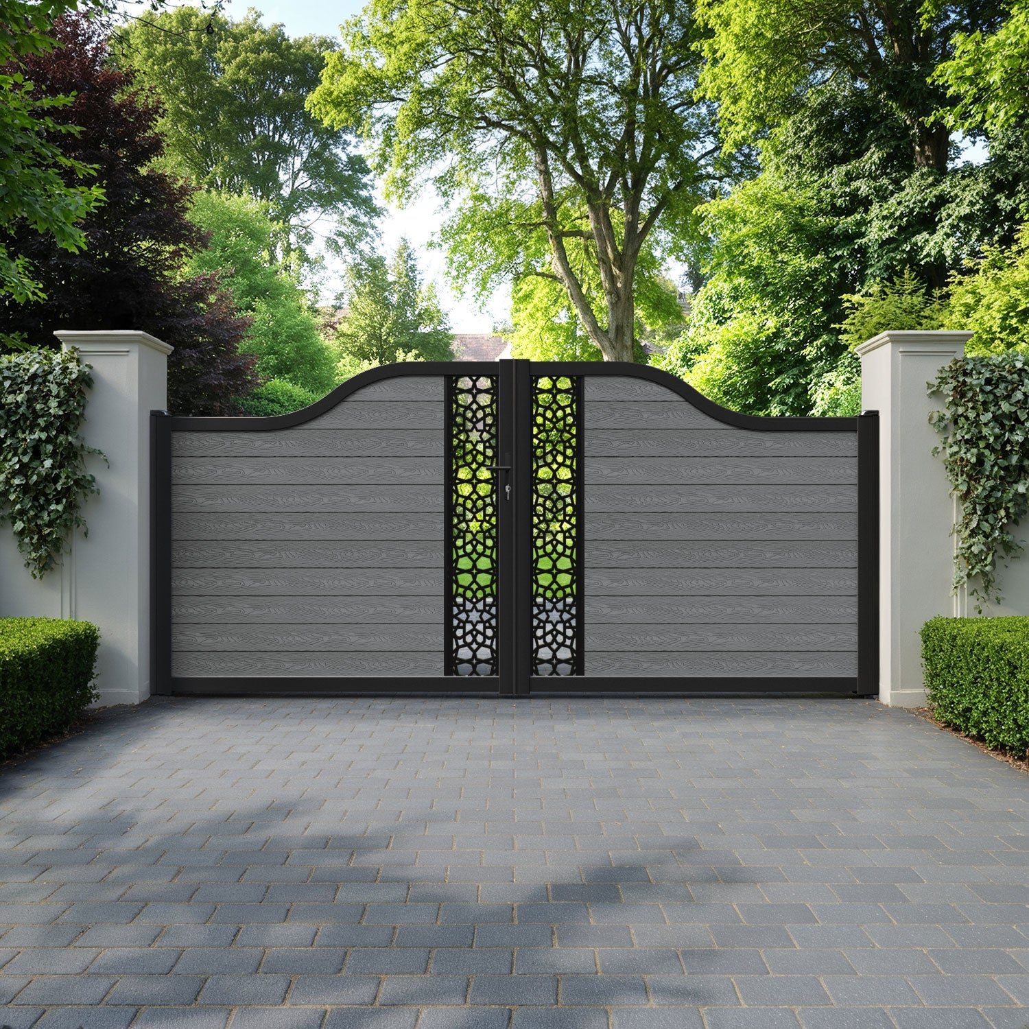 Classic Nazira Curved Top Driveway Gate - Mid Grey - Middle Screen