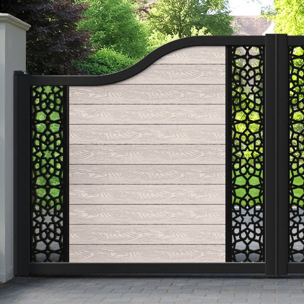 Classic Nazira Curved Top Driveway Gate - Mid Stone - Middle & End Screen