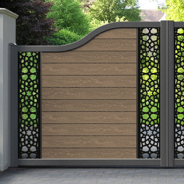 Classic Nazira Curved Top Driveway Gate - Teak -  Middle & End Screen