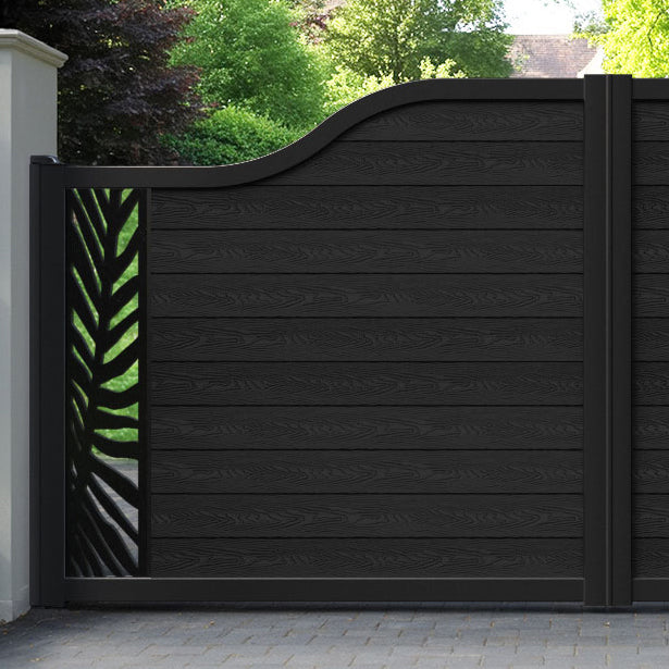 Classic Palm Curved Top Driveway Gate - Black - End Screen