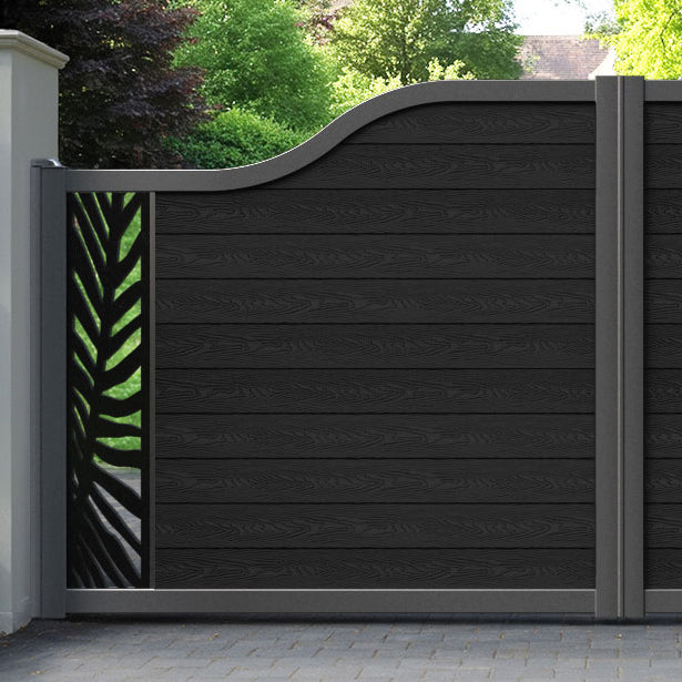 Classic Palm Curved Top Driveway Gate - Black - End Screen