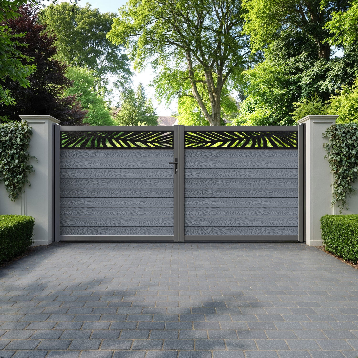 Classic Palm Straight Top Driveway Gate - Anthracite - Top Screen