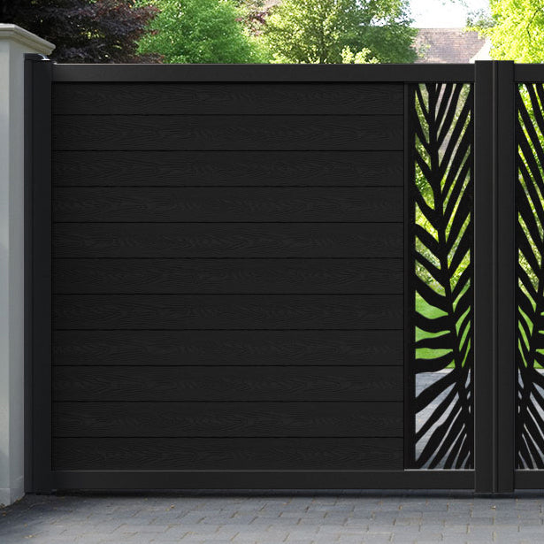 Classic Palm Straight Top Driveway Gate - Black - Middle Screen