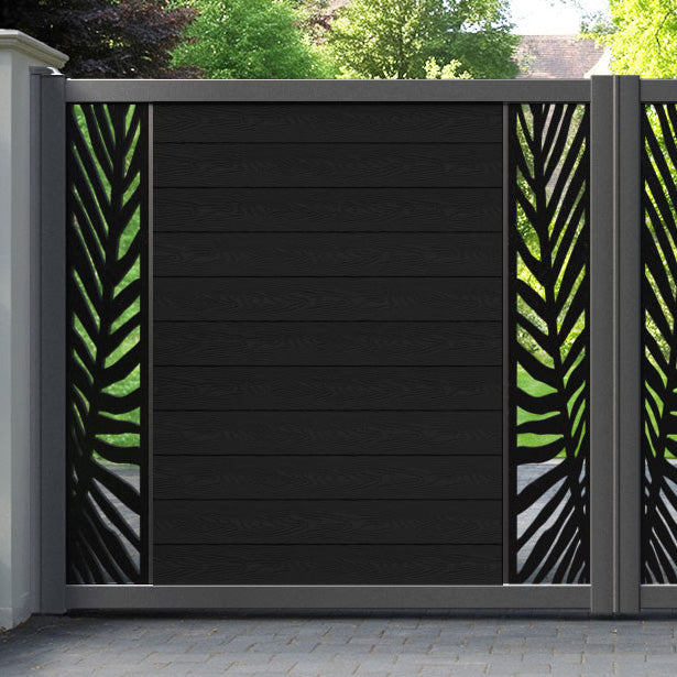 Classic Palm Straight Top Driveway Gate - Black - Middle & End Screen