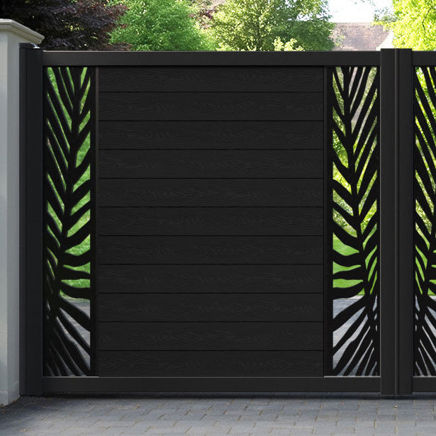 Classic Palm Straight Top Driveway Gate - Black - Middle & End Screen