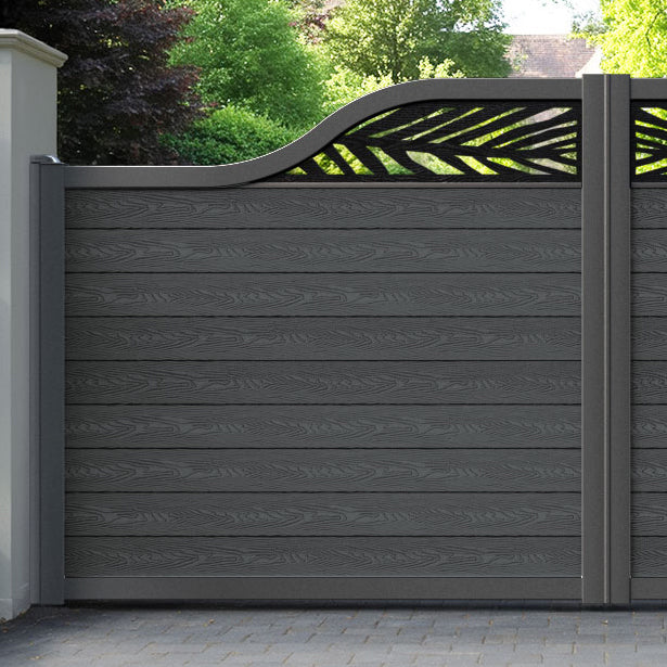 Classic Palm Curved Top Driveway Gate - Dark Grey - Top Screen