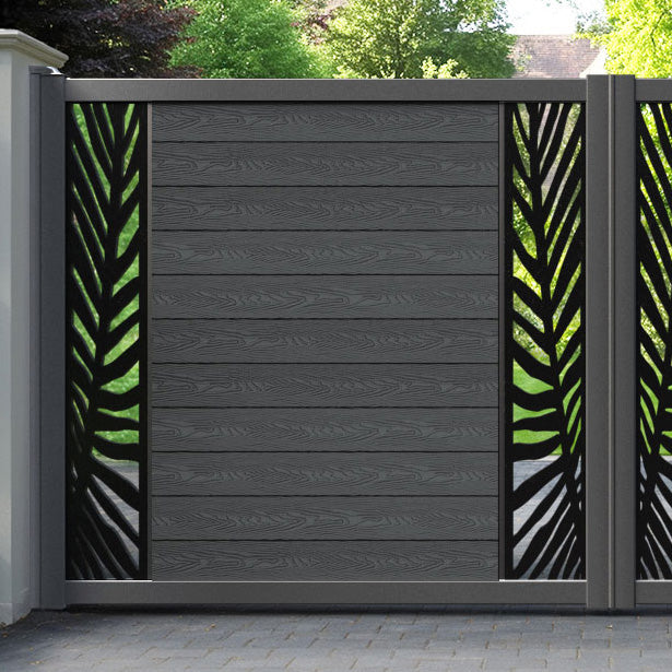 Classic Palm Straight Top Driveway Gate - Dark Grey - Middle & End Screen