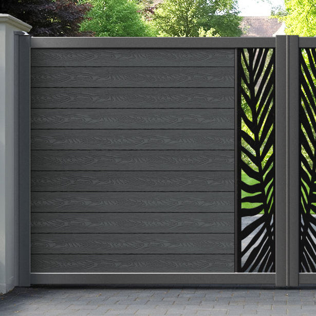 Classic Palm Straight Top Driveway Gate - Dark Grey - Middle Screen