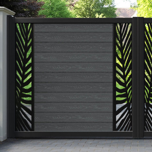 Classic Palm Straight Top Driveway Gate - Dark Grey - Middle & End Screen