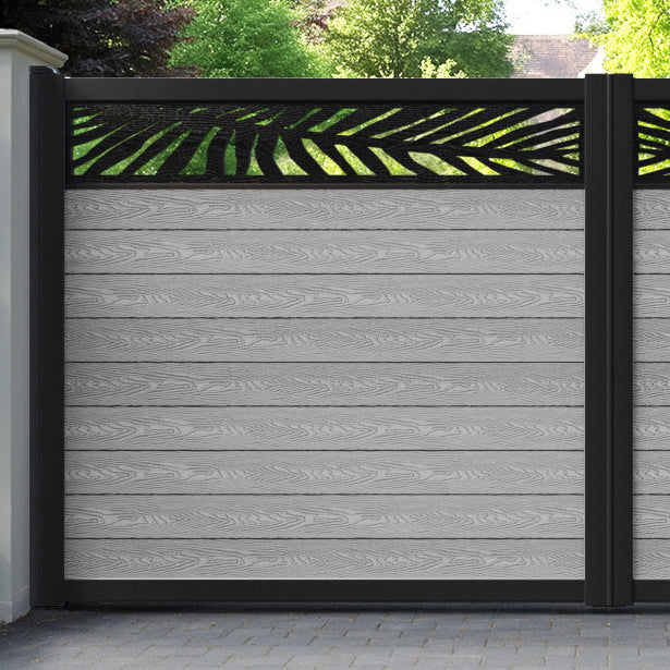 Classic Palm Straight Top Driveway Gate - Light Grey - Top Screen
