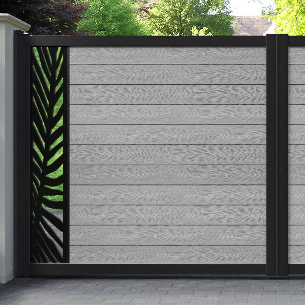 Classic Palm Straight Top Driveway Gate - Light Grey - End Screen