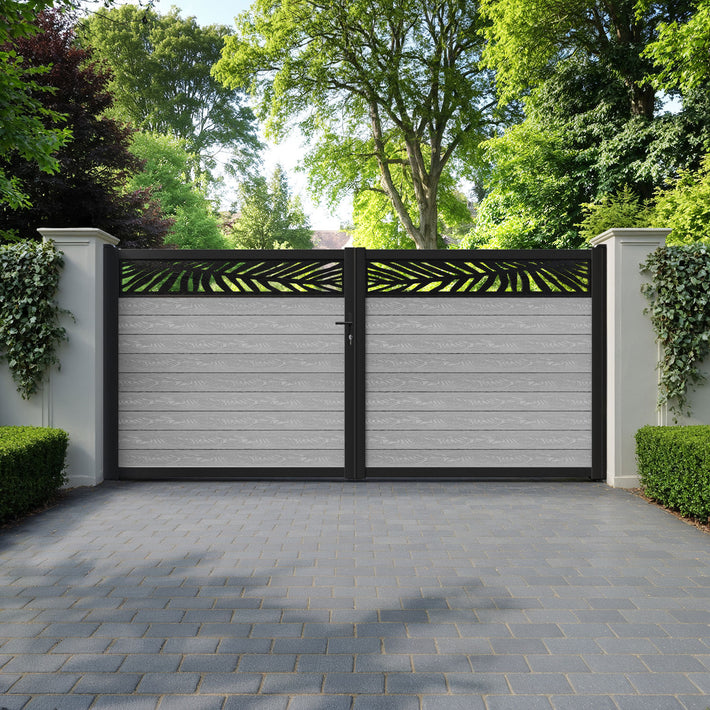 Classic Palm Straight Top Driveway Gate - Light Grey - Top Screen